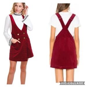 Free People Canyonlands Maroon V-Neck Sleeveless Corduroy Jumper Overall Dress